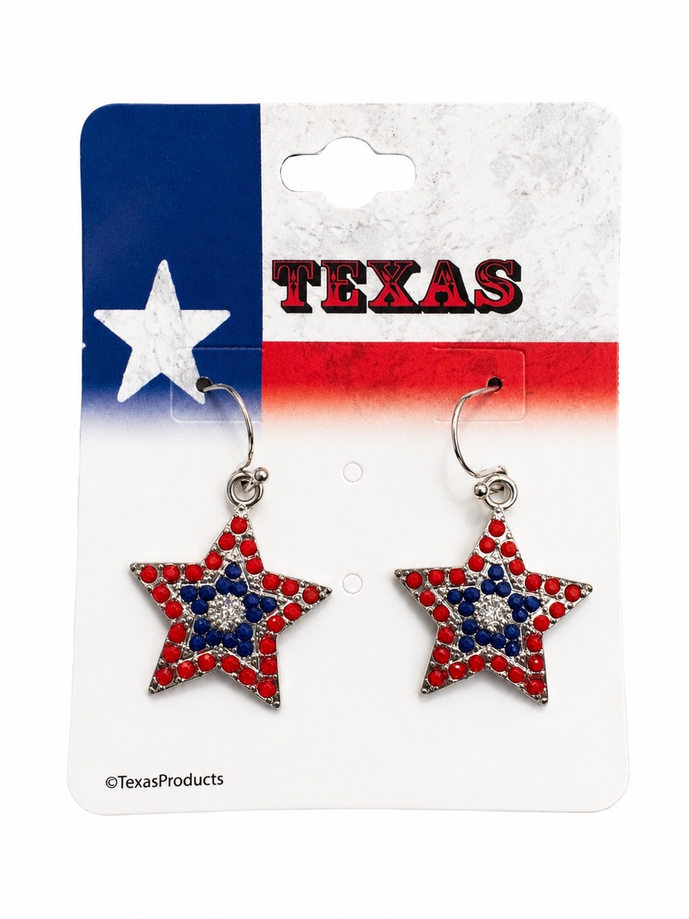 NWT Texas Rhinestone Star Dangle Earrings Red White Blue Patriotic Western